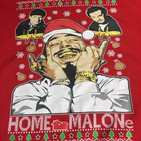 Ugly Christmas Sweatshirt Post Malone Home Malone Sweatshirt Large - Picture 1 of 7